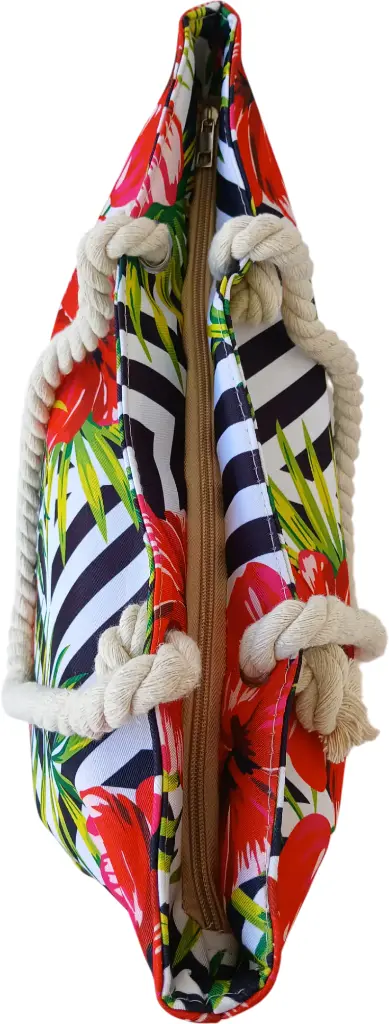Sac de plage épaulière corde souple (Roses et motif traçage)