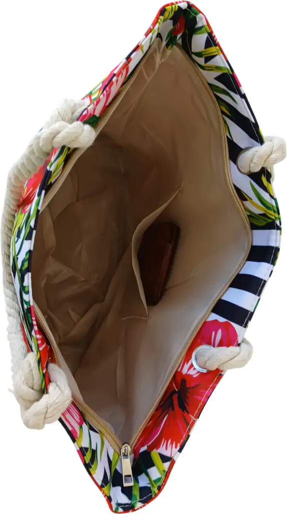 Sac de plage épaulière corde souple (Roses et motif traçage)
