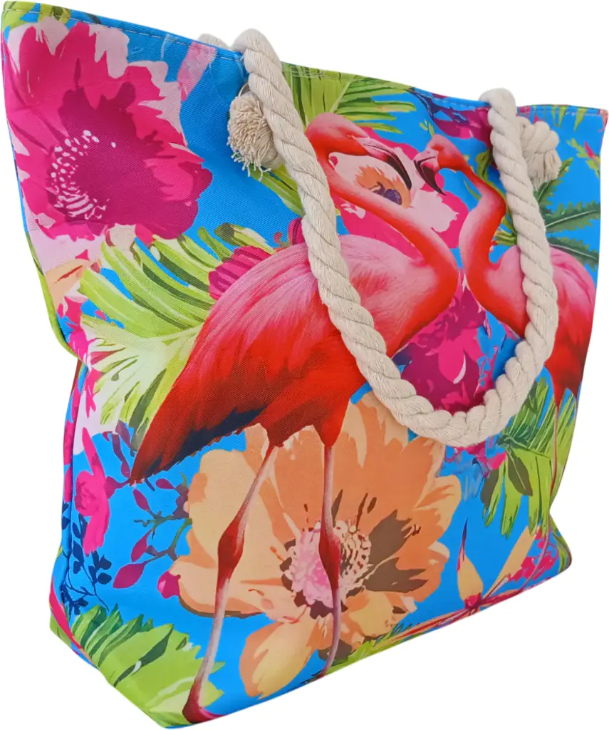 Sac de plage épaulière corde souple (Plumes roses et bleus) (copie)