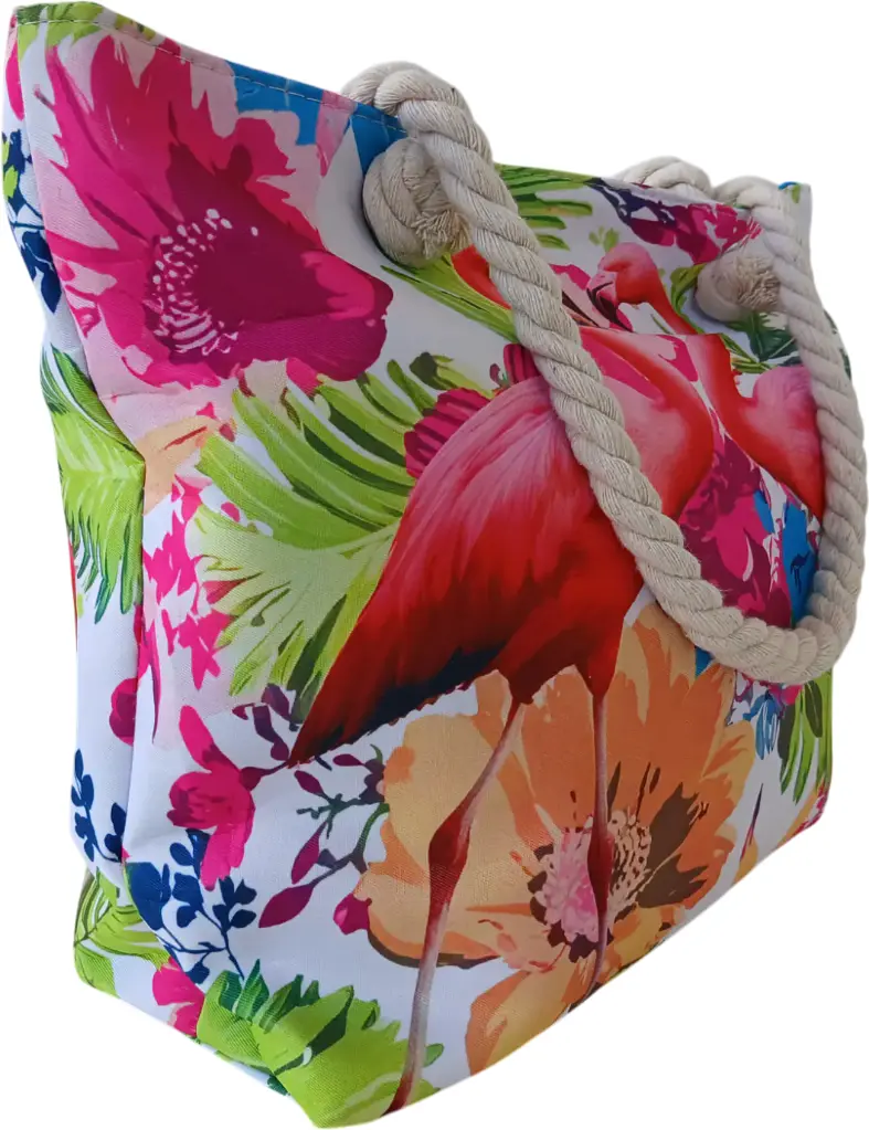 Sac de plage épaulière corde souple (Plumes roses et bleus) (copie)