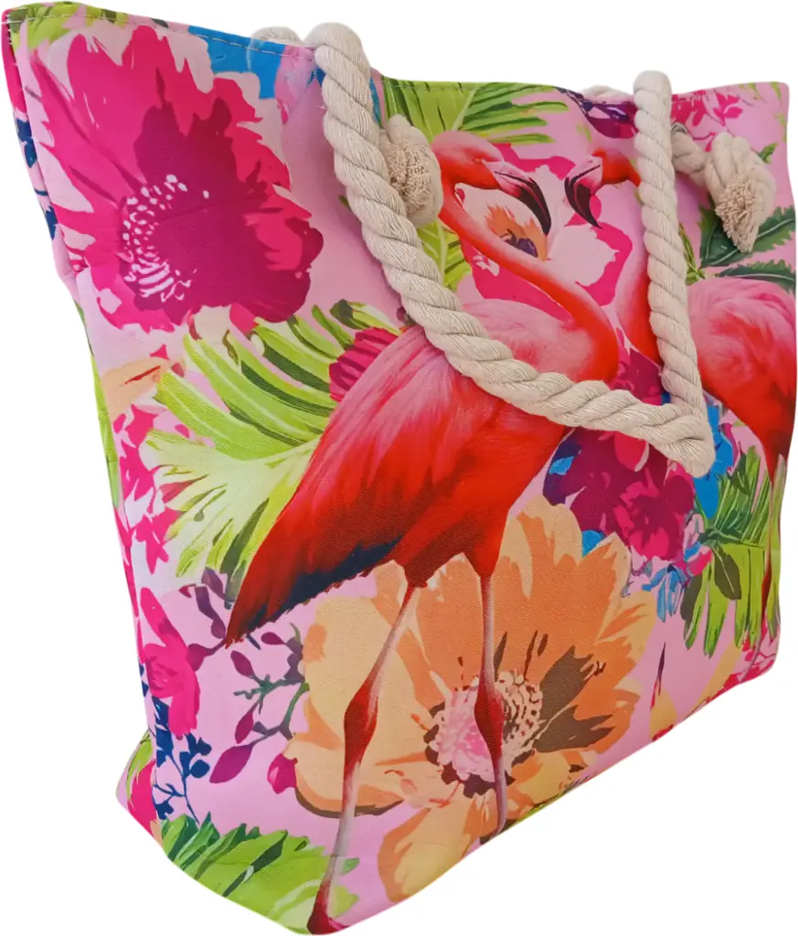Sac de plage épaulière corde souple (Plumes roses et bleus) (copie)