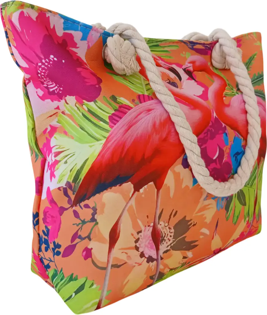 Sac de plage épaulière corde souple (Plumes roses et bleus) (copie)