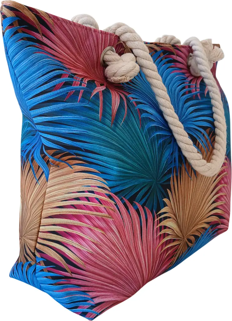 Sac de plage épaulière corde souple (Roses et motif traçage)