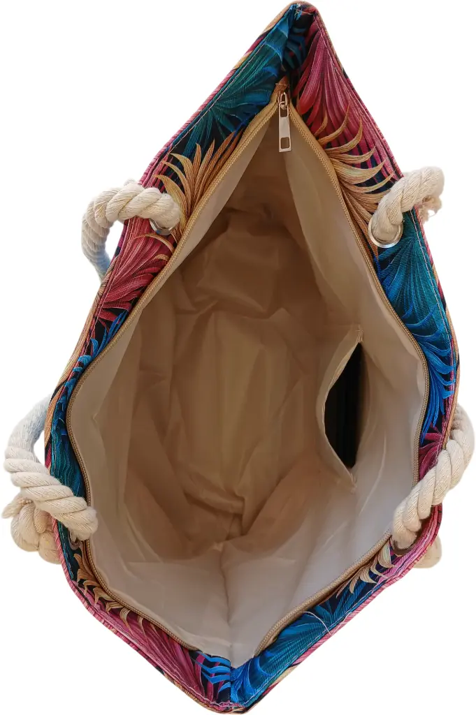 Sac de plage épaulière corde souple (Roses et motif traçage)