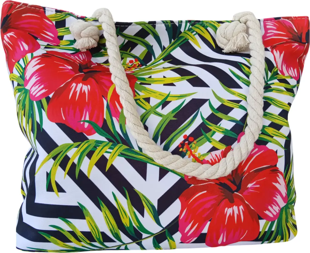 Sac de plage épaulière corde souple (Roses et motif traçage)
