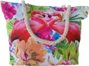 Sac de plage épaulière corde souple (Flamant aimant - Blanc)