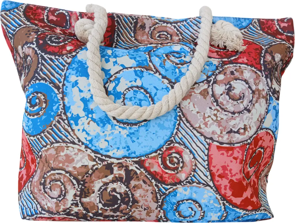 Sac de plage épaulière corde souple (Coquille art - Bleu-Rouge-marron)