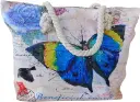 Sac de plage épaulière corde souple (Arrière paille - papillon bleu)