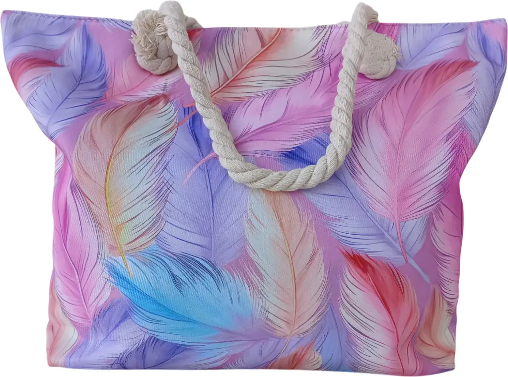 Sac de plage épaulière corde souple (Plume couleur pastel)